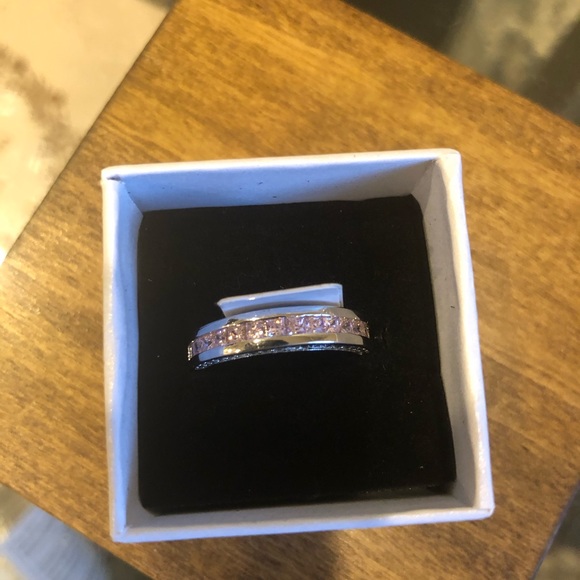 Valentines PINK and SILVER Sparkly stack ring on silver band - Picture 5 of 8